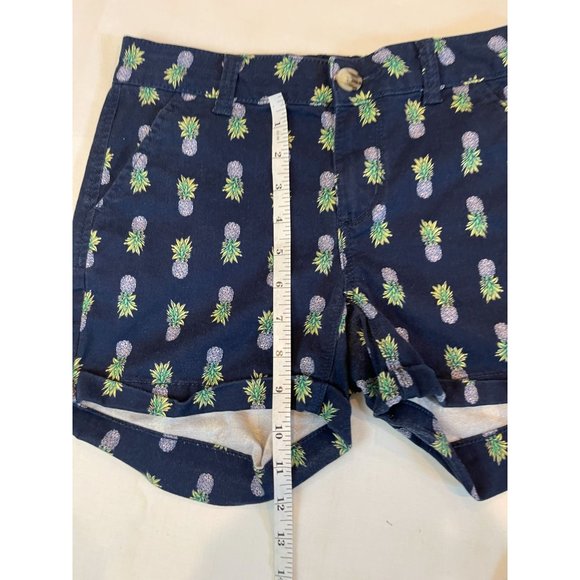 So Women's Favorite Midi Shorts Low Rise Pineapple Print Navy Blue Size 1 - Picture 5 of 9
